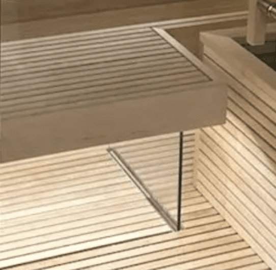 glass bench supports in Auroom Nativa